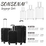 SONSENAI 3-Piece Expandable Black Luggage Set