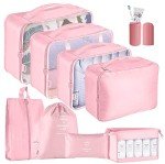 9-Piece Waterproof Packing Cubes Set - Pink