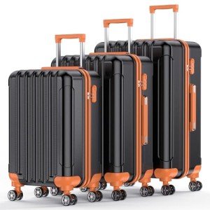 3-Piece Hardside Luggage Set in Black/Brown