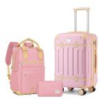 LARVENDER 3-Piece Pink Expandable Luggage Set