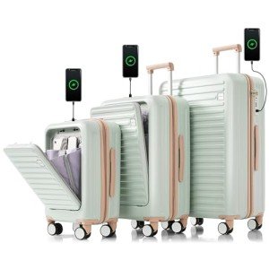 Merax 3-Piece Hardshell Luggage Set - Mint Green & Khaki