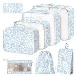 8-Piece Packing Cubes Set for Travel - Blue Flowers