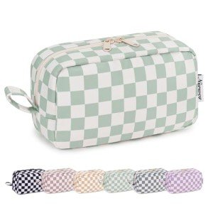 Mint Green Checkerboard Travel Makeup Organizer Bag