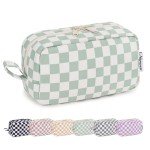 Mint Green Checkerboard Travel Makeup Organizer Bag