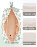 Mint Green Checkerboard Travel Makeup Organizer Bag