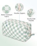 Mint Green Checkerboard Travel Makeup Organizer Bag