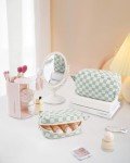 Mint Green Checkerboard Travel Makeup Organizer Bag