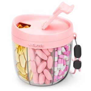 Portable Pink Pill Organizer with 7 Compartments