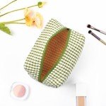 Pink Checkered Quilted Makeup Bag Organizer