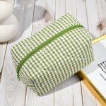 Pink Checkered Quilted Makeup Bag Organizer