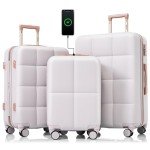 Merax Pink Gray 3-Piece Hardside Luggage Set