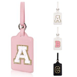 Custom Leather Luggage Tags with Initials - Pink
