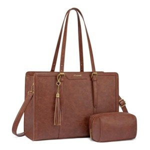 Vintage Leather Laptop Tote Bag for Women