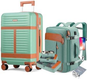 5-Piece Travel Backpack and Luggage Set - Green