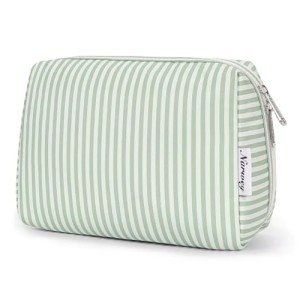 Mint Green Stripe Travel Makeup Bag Organizer