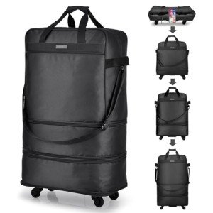 Expandable Black Rolling Suitcase for Travel