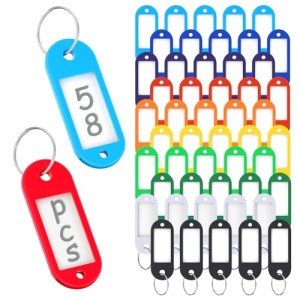 58 Pack Plastic Key Tags with Split Rings - 10 Colors