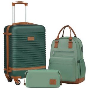 Coolife 3-Piece Hardshell Luggage Set - Dark Green