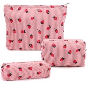 Gocvo 3-Piece Strawberry Pink Makeup Bag Set
