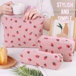 Gocvo 3-Piece Strawberry Pink Makeup Bag Set