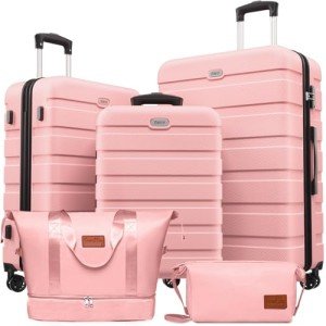 5-Piece Lightweight Hardshell Luggage Set - Pink