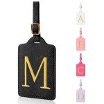 Custom Leather Luggage Tags with Initials – Black