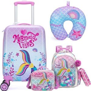 Cute Pink Mermaid 5-Piece Kids Luggage Set