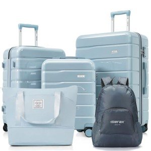 Merax 5-Piece Baby Blue Hardshell Luggage Set