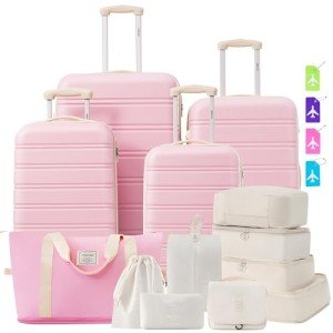 Merax 4-Piece Hardcase Luggage Set in Light Pink