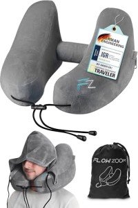 Hooded Inflatable Travel Pillow for Airplanes