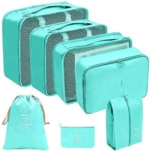 7-Piece Green Travel Storage Bag Set
