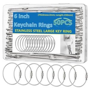 50 Pack Stainless Steel Wire Keychains for Tags