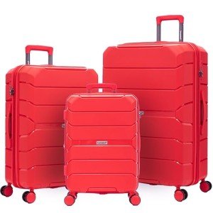 3-Piece Red Hardside Luggage Set with TSA Lock
