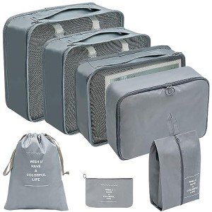 7-Piece Grey Travel Storage Bag Set
