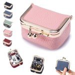 Pink Leather Mini Jewelry Organizer Case for Travel