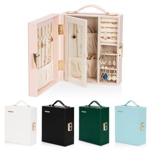 Light Pink Travel Jewelry Case with Mirror