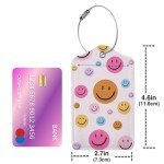 Pink Smiley Luggage Tags with Stainless Steel Loop
