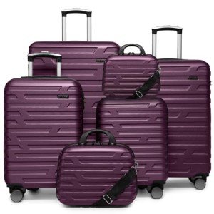 Purple 6-Piece Luggage Set with Cosmetic Cases