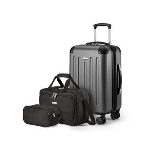 3-Piece Expandable Black Luggage Set with Tote