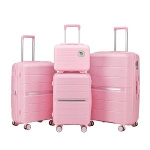 Lightweight 4-Piece Expandable Luggage Set - Pink