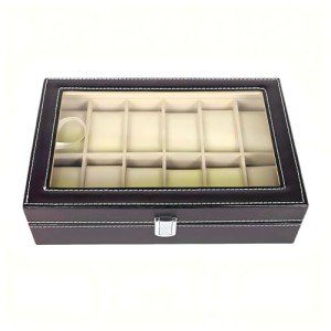 12-Slot Leather Watch Box with Glass Lid