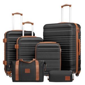 Coolife 3-Piece Hardside Luggage Set - Black