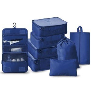 Travel Packing Cubes Set - 8 Organizers in Blue