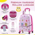 Kids Luggage Set: 5-Piece Pink Owl Spinner