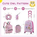 Kids Luggage Set: 5-Piece Pink Owl Spinner