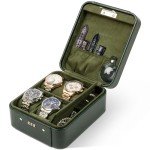 KAMIER Green Leather Travel Watch Organizer Case