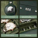 KAMIER Green Leather Travel Watch Organizer Case