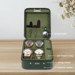 KAMIER Green Leather Travel Watch Organizer Case