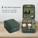 KAMIER Green Leather Travel Watch Organizer Case