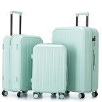 Merax 3-Piece Hardshell Luggage Set, Blue Stripe